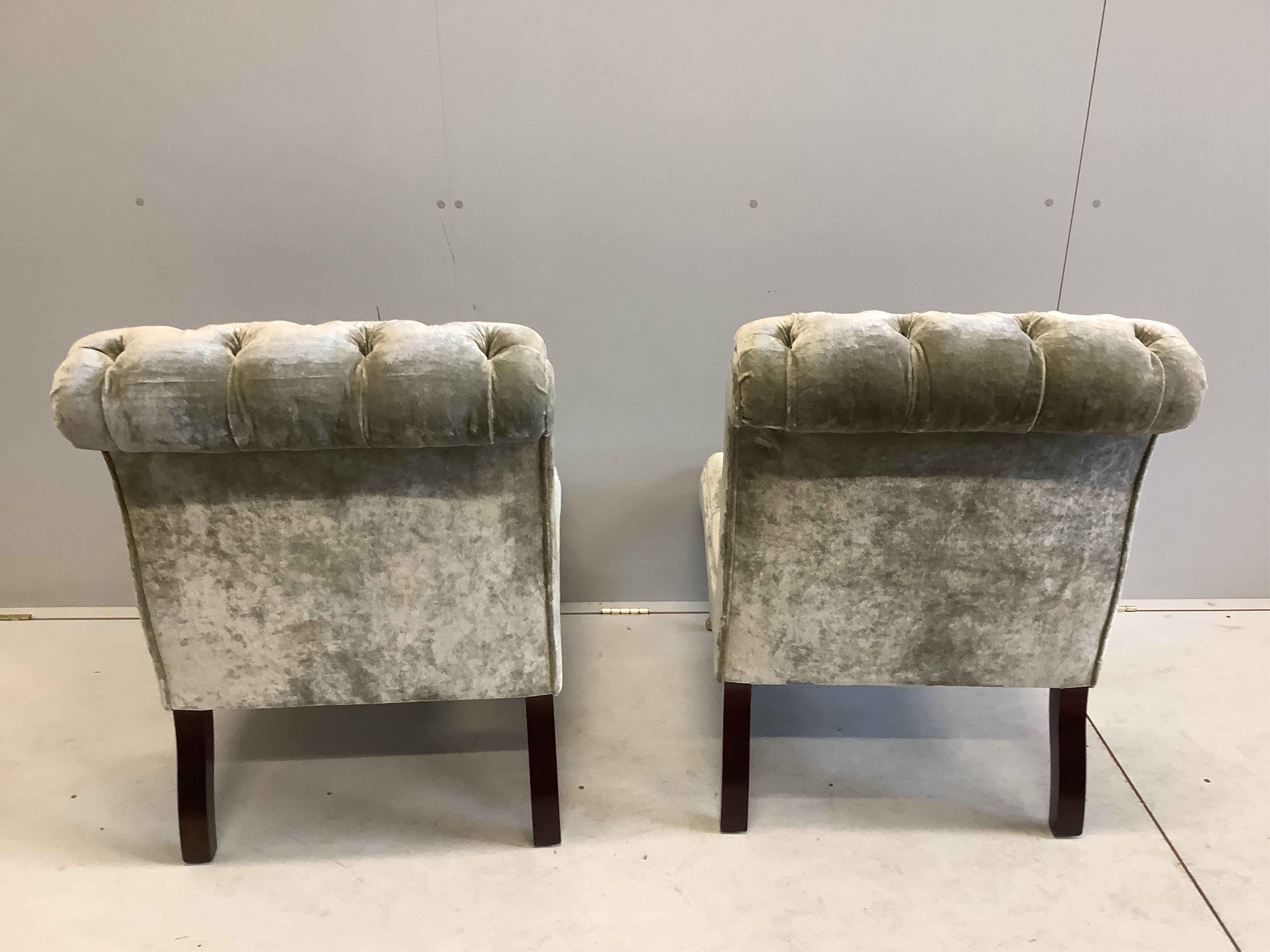 A pair of Victorian style upholstered side chairs, width 62cm, depth 68cm, height 90cm. Condition - good